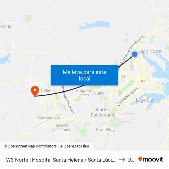 W3 Norte | Hospital Santa Helena / Santa Lúcia Norte to Upa map