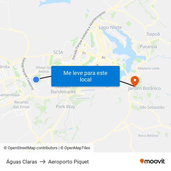 Águas Claras to Aeroporto Piquet map