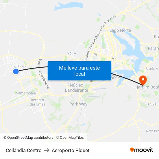 Ceilândia Centro to Aeroporto Piquet map