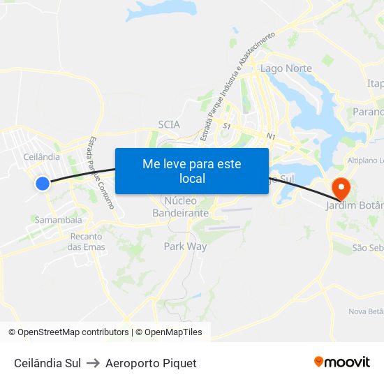 Ceilândia Sul to Aeroporto Piquet map