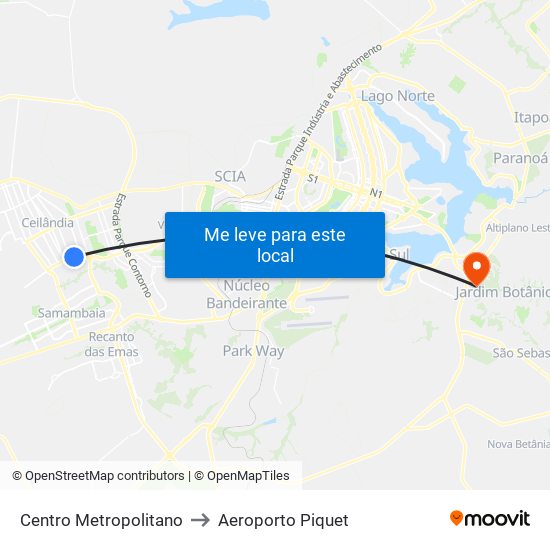 Centro Metropolitano to Aeroporto Piquet map