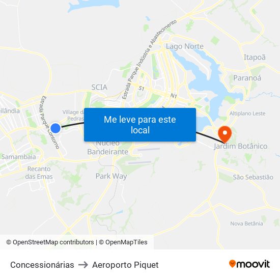 Concessionárias to Aeroporto Piquet map