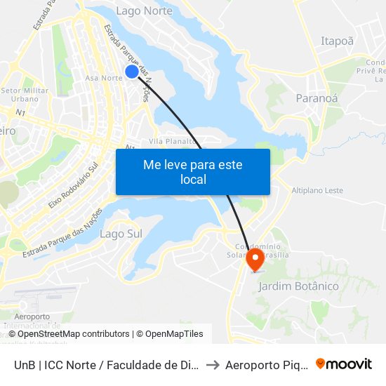 Unb | Icc Norte / Faculdade De Direito to Aeroporto Piquet map