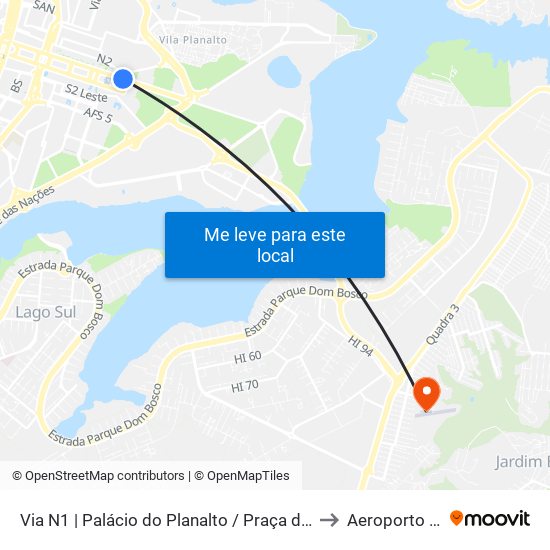 Via N1 | Palácio do Planalto / Praça dos Três Poderes to Aeroporto Piquet map