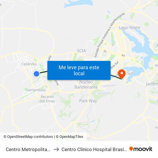 Centro Metropolitano to Centro Clínico Hospital Brasília map