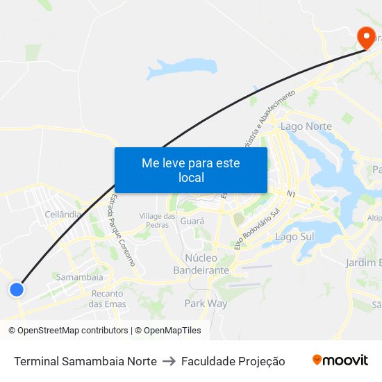 Terminal Samambaia Norte to Faculdade Projeção map