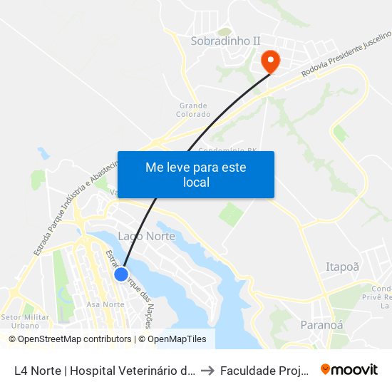 L4 Norte | Hospital Veterinário da UnB to Faculdade Projeção map