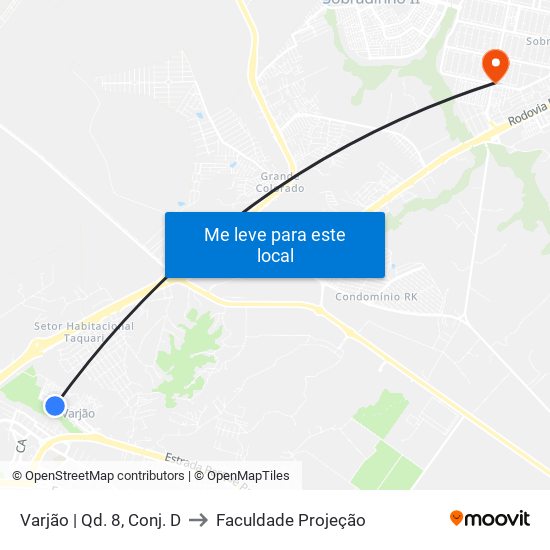 Varjão | Qd. 8, Conj. D to Faculdade Projeção map