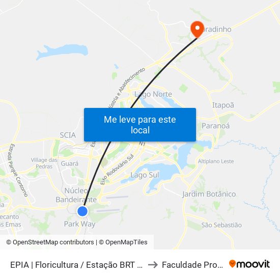 EPIA | Floricultura / Estação BRT Park Way to Faculdade Projeção map