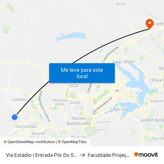Via Estádio | Entrada Pôr Do Sol to Faculdade Projeção map