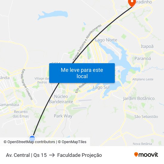 Av. Central | Qs 15 to Faculdade Projeção map