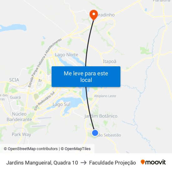 Jardins Mangueiral, Quadra 10 to Faculdade Projeção map