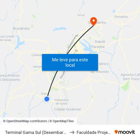 Terminal Gama Sul (Desembarque) to Faculdade Projeção map