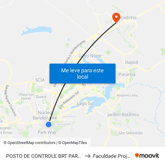 POSTO DE CONTROLE BRT PARK WAY to Faculdade Projeção map