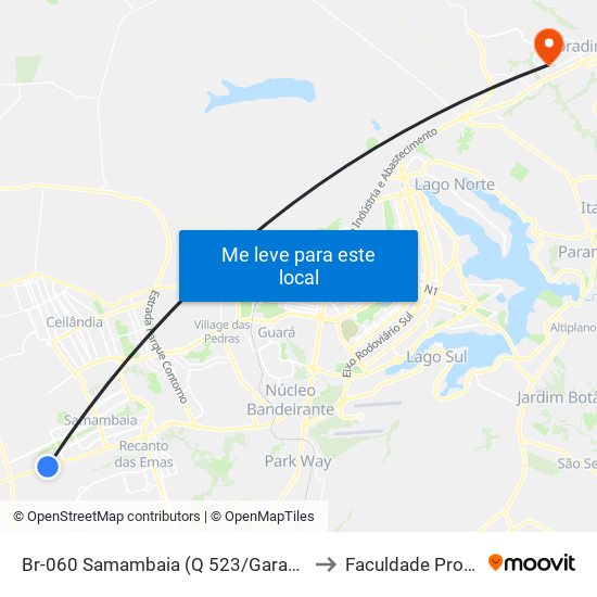 Br-060 Samambaia (Q 523/Garagem Urbi) to Faculdade Projeção map