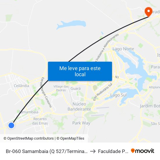 Br-060 Samambaia (Q 527/Terminal Samambaia Sul) to Faculdade Projeção map