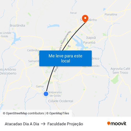 Atacadao Dia A Dia to Faculdade Projeção map