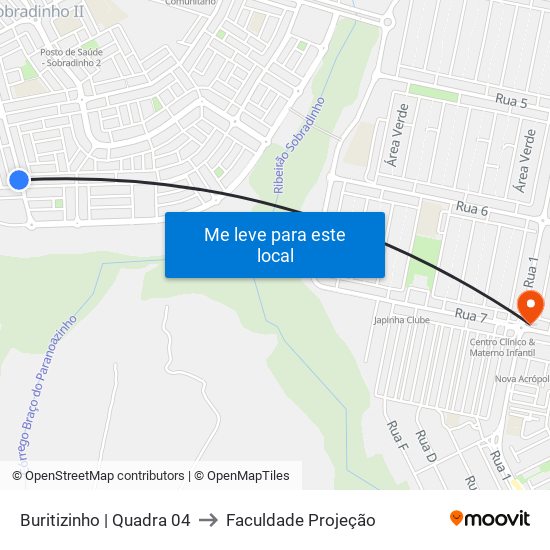 Buritizinho | Quadra 04 to Faculdade Projeção map
