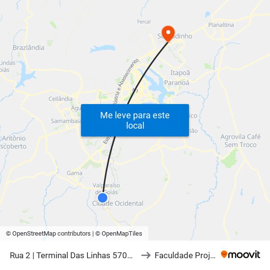 Rua 2 | Terminal Das Linhas 5705 E 5821 to Faculdade Projeção map