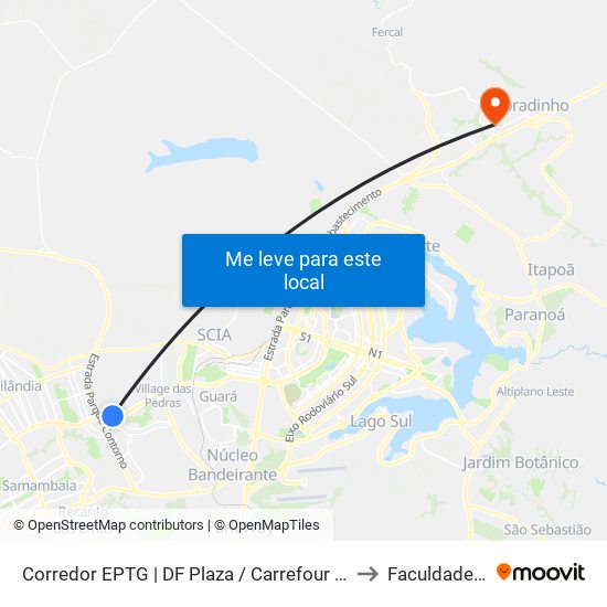 Corredor Eptg | Df Plaza / Carrefour / Sam's Club (Sentido Tag.) to Faculdade Projeção map