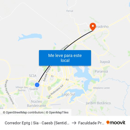 Corredor Eptg | Sia - Caesb (Sentido Plano Piloto) to Faculdade Projeção map