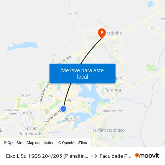 Eixo L Sul | SQS 204/205 (Planaltina / Sobradinho) to Faculdade Projeção map