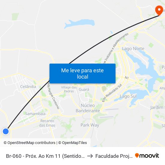Br-060  - Próx. Ao Km 11 (Sentido Brasília) to Faculdade Projeção map