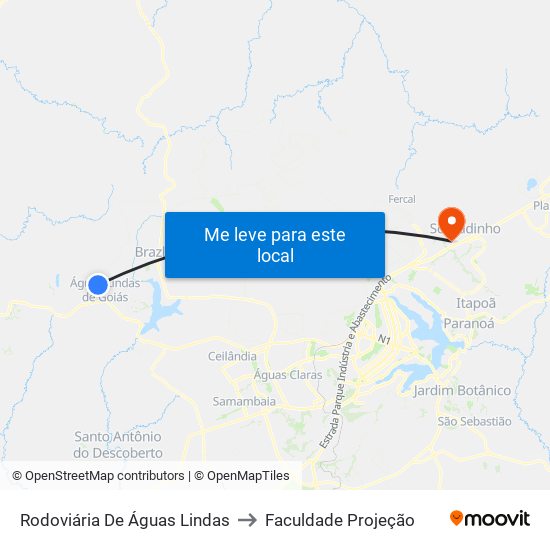 Rodoviária De Águas Lindas to Faculdade Projeção map