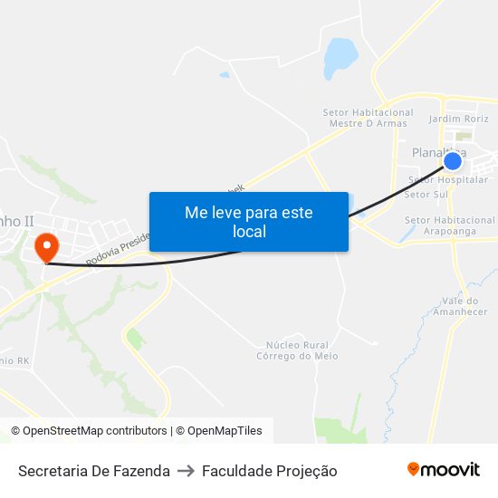 Secretaria De Fazenda to Faculdade Projeção map