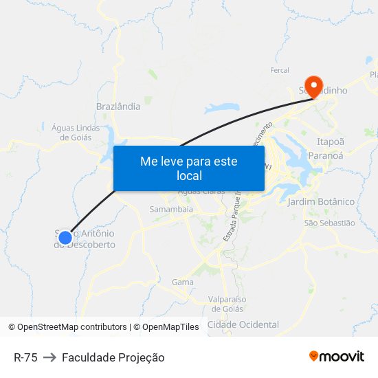 R-75 to Faculdade Projeção map