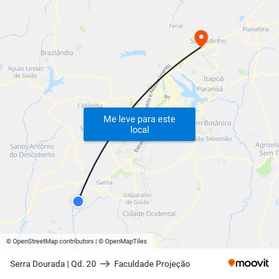 Serra Dourada | Qd. 20 to Faculdade Projeção map
