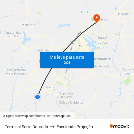 Terminal Serra Dourada to Faculdade Projeção map