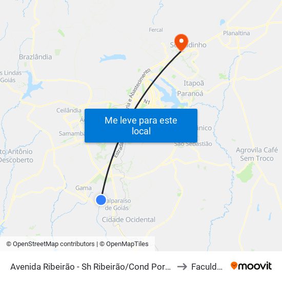 Avenida Ribeirão - Sh Ribeirão/Cond Porto Rico Fase 1 Q 3 (Assembleia De Deus De Brasília) to Faculdade Projeção map