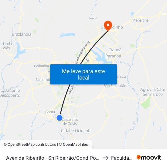Avenida Ribeirão - Sh Ribeirão/Cond Porto Rico Fase 3 Q 4 (Supermercado Brasil) to Faculdade Projeção map