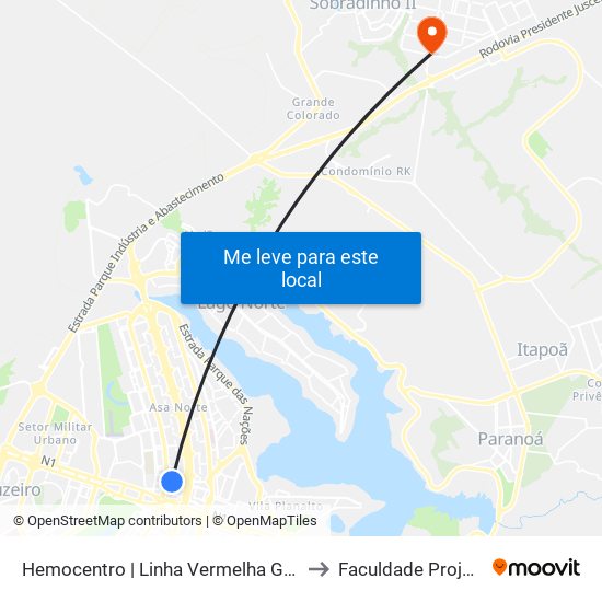 Hemocentro | Linha Vermelha Gratuita to Faculdade Projeção map