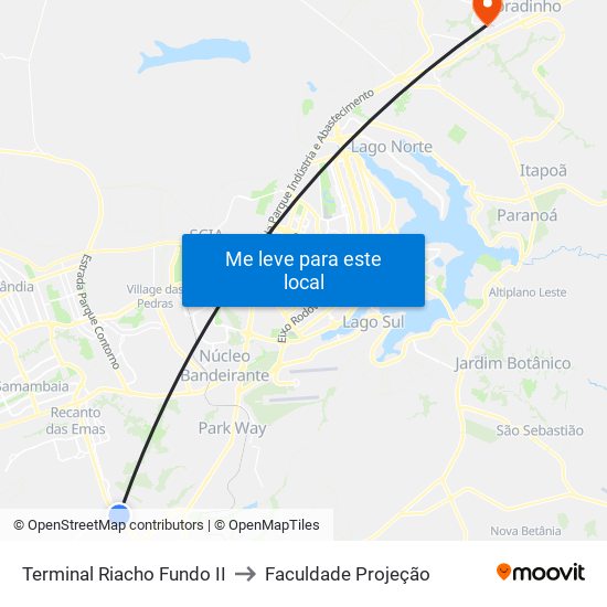 Terminal Riacho Fundo II to Faculdade Projeção map