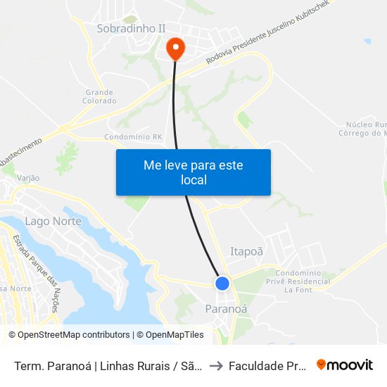 Term. Paranoá | Linhas Rurais / São Sebastião to Faculdade Projeção map