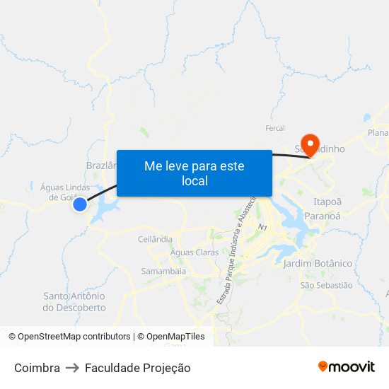 Coimbra to Faculdade Projeção map