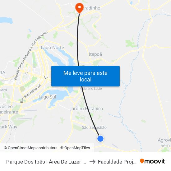 Parque Dos Ipês | Área De Lazer Do Crixá to Faculdade Projeção map