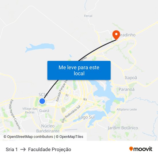 Sria 1 to Faculdade Projeção map
