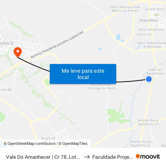 Vale Do Amanhecer | Cr 78, Lote 158 to Faculdade Projeção map