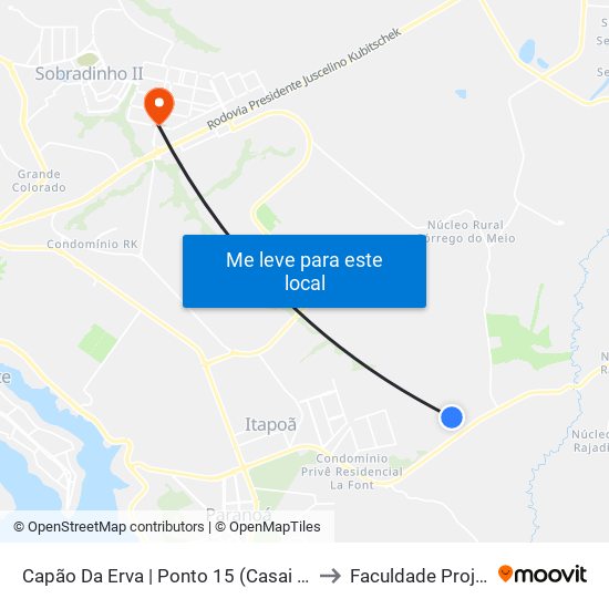 Capão Da Erva | Ponto 15 (Casai Brasília) to Faculdade Projeção map