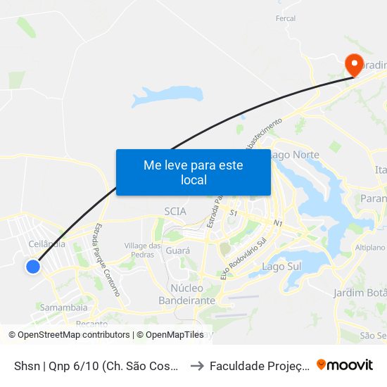 Shsn | Qnp 6/10 (Ch. São Cosmo) to Faculdade Projeção map