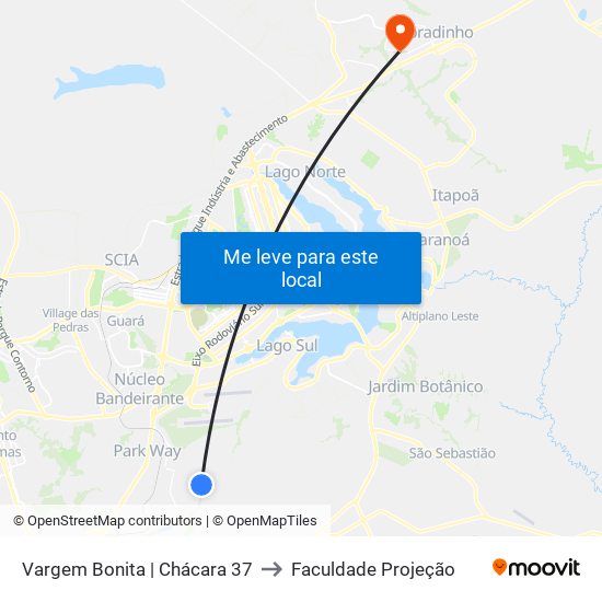 Vargem Bonita | Chácara 37 to Faculdade Projeção map