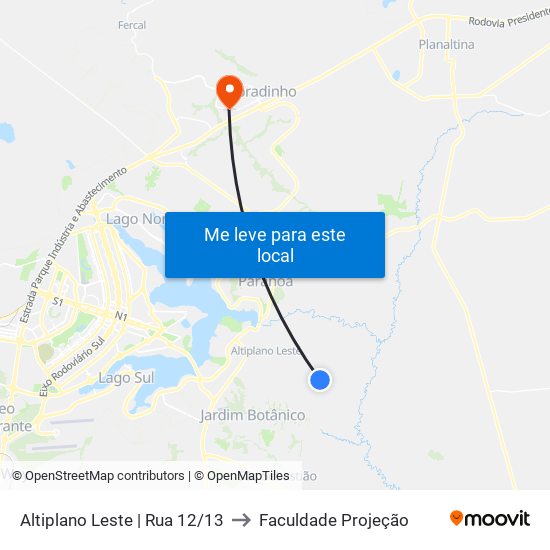 Altiplano Leste | Rua 12/13 to Faculdade Projeção map
