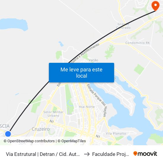 Via Estrutural | Detran / Cid. Automóvel to Faculdade Projeção map