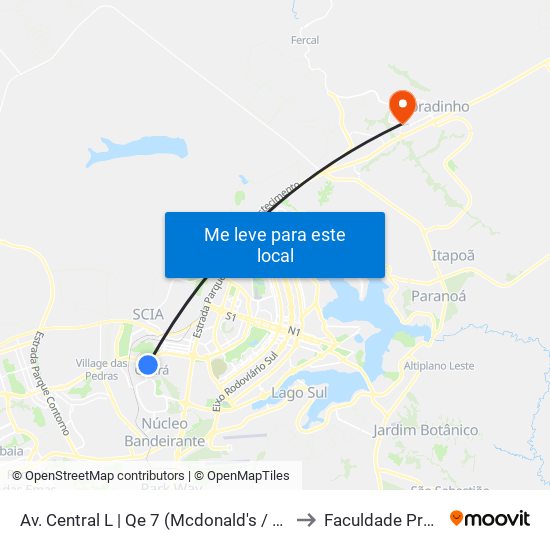 Av. Central L | Qe 7 (Mcdonald's / Cilg / Cef 2) to Faculdade Projeção map