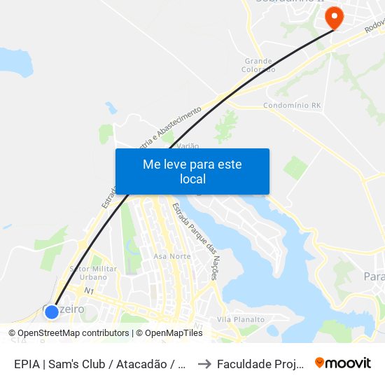 Epia Sul | Sam's Club / Atacadão / Havan to Faculdade Projeção map