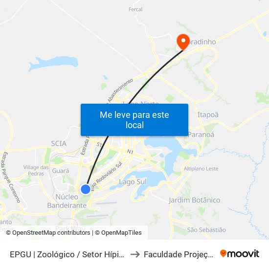 EPGU | Zoológico / Setor Hípico to Faculdade Projeção map