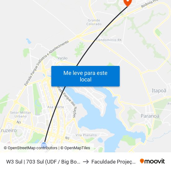 W3 Sul | 703 Sul (UDF / Big Box) to Faculdade Projeção map
